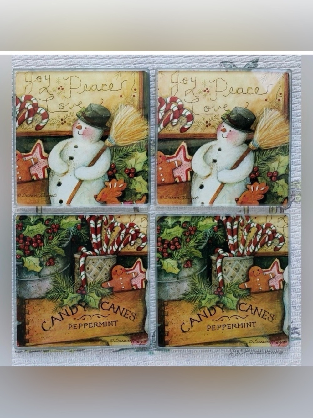 Susan Winget Holiday Snowman & Candy Cane Coasters - Set of 4, Red & Green - Picture 2 of 6